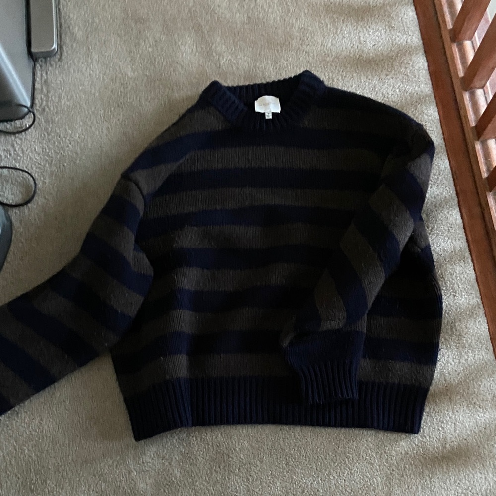 Reformation Gwen Regenerative Wool Sweater in Navy/Espresso Stripe